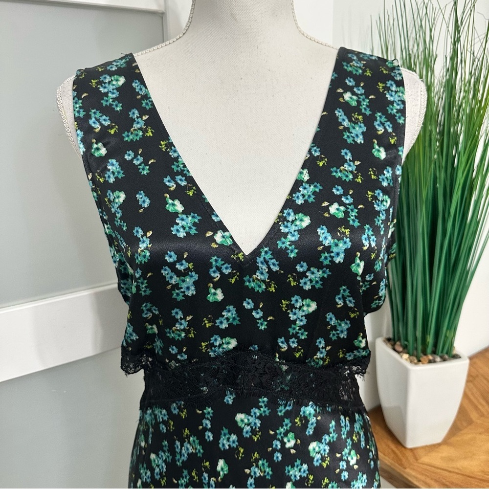 Rails Pandora Floral Satin Crepe Midi Dress Black 
Green SZ Small Fairy EUC - Picture 3 of 10